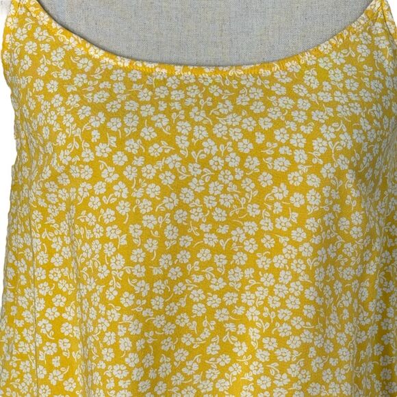 Divided JRS X-Small Cropped Tank Top Floral Spaghetti Straps Lightweight Yellow - Picture 2 of 8